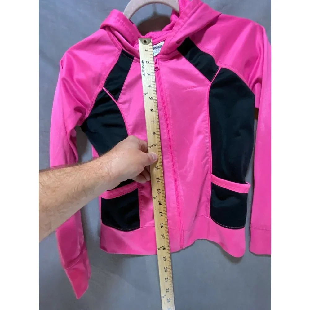 Avia Sweater Girls Large 10/12 Black Pink Color Block Full Zip Hoodie Kids Youth